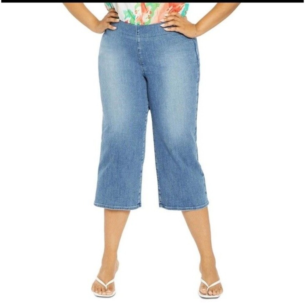NYDJ Womens Blue Slimming Pull-on Wide leg Capri Jeans 8 BHFO 7375